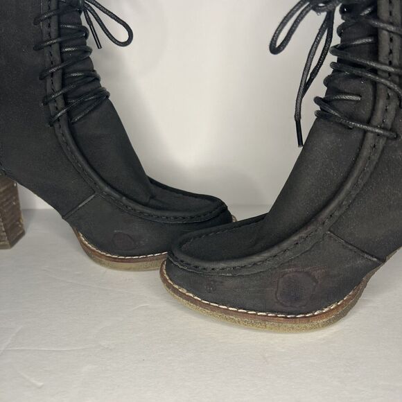 Bucco Black Fringe Block Heel Side Zip Booties Size 8 - Picture 6 of 9